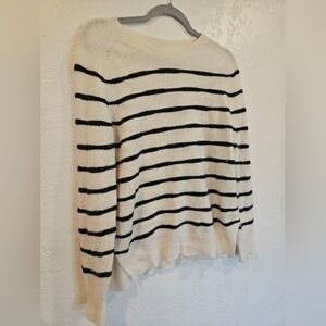 $798 La Fayette 148 Cashmere Blend Sweater With Nautical Stripes Womens Size L.